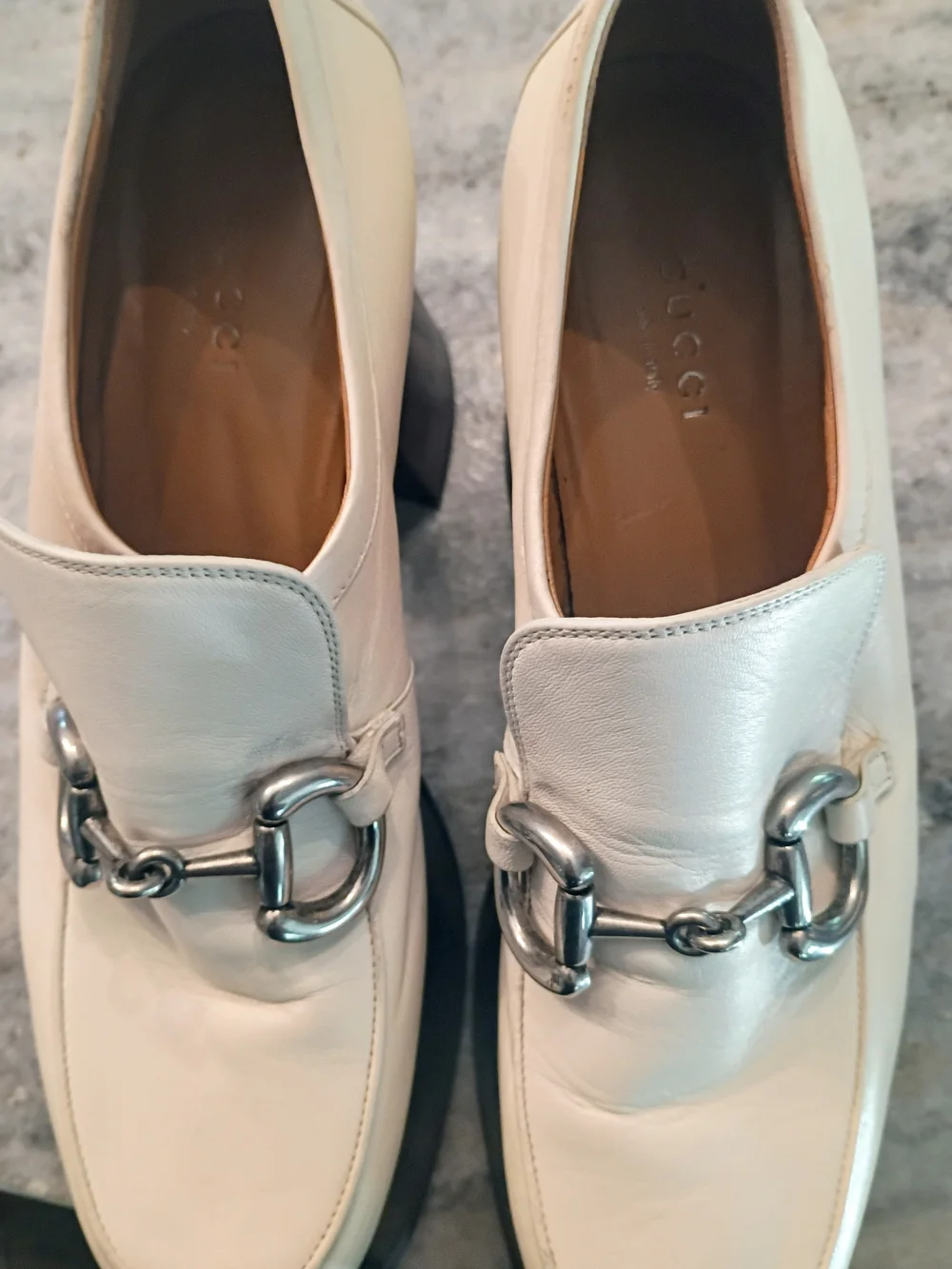 Gucci Classic 1950 Reimaged Horsebit 95 Leather Platform Loafer Size 7.5 White
